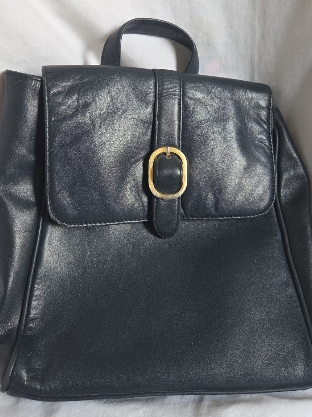 Black Leather Backpack Purse with Gold Buckle by Giani Bernini